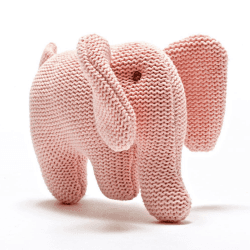 Image showing the Knitted Organic Cotton Pink Elephant Baby Rattle, Pink product.