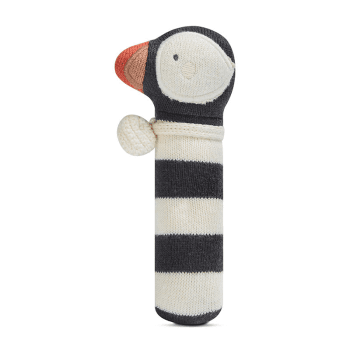 Image showing the Patient Puffin Knitted Rattle, Black product.