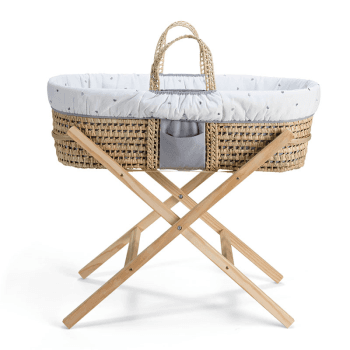 Image showing the Reversible Palm Moses Basket & Folding Stand Bundle, Lullaby Hearts product.