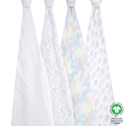Image showing the Pack of 4 Large Cotton Muslin Swaddles, 120 x 120cm, Above the Clouds product.