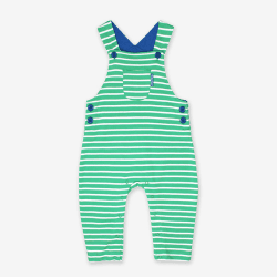 Image showing the Breton Organic Cotton Dungarees, 3 - 6 Months, Green Stripe product.
