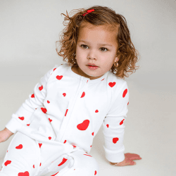Image showing the Love Heart Bamboo Zip Sleepsuit Romper One Piece, 3 - 6 Months, White product.