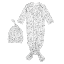 Image showing the Boutique Comfort Knit Knotted Gown & Hat Gift Set, 0 - 3 Months, Zebra Plant product.