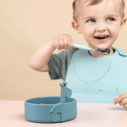 Image showing the Deer Friends Peekaboo First Meal Dinner Set, Blue product.