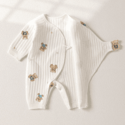 Image showing the The Charming Bear Boucle Wrap Baby Grow Romper, 3 - 6 Months, White product.