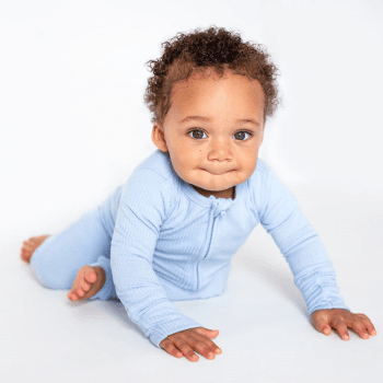 Image showing the Blue Ribbed Bamboo Zip Sleepsuit Romper One Piece, Newborn, Blue product.
