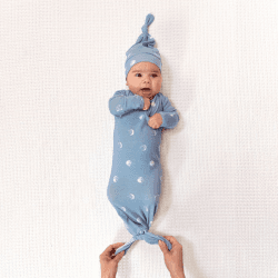 Image showing the Boutique Comfort Knit Knotted Gown & Hat Gift Set, 0 - 3 Months, Blue Moon product.