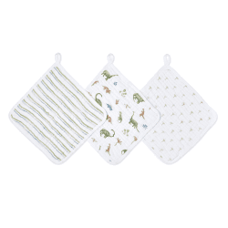 Image showing the Essentials Pack of 3 Washcloths, Dino Jungle product.