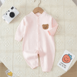 Image showing the Bear Ribbed Romper, 0 - 3 Months, Pink product.
