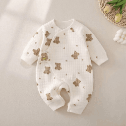 Image showing the The Happy Bear Boucle Wrap Baby Grow Romper, 0 - 3 Months, White product.
