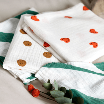 Image showing the Happy Rascals Pack of 3 Heart Muslins, GOTS, 60 x 60cm, Lavender product.