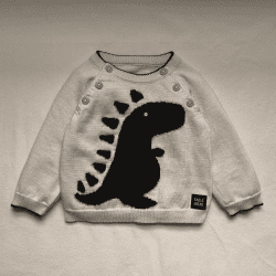 Image showing the Knitted Dino Jumper, 0 - 3 Months, Natural White product.