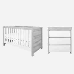 Image showing the Modena 2 Piece Cot Bed Nursery Furniture Set, Grey Ash/White product.