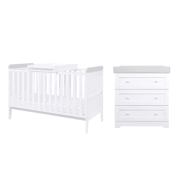Image showing the Rio 2 Piece Cot Bed Nursery Furniture Set, White/Dove Grey product.
