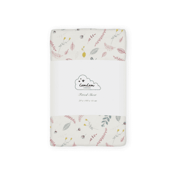 Image showing the Organic Cotton Cot Bed Fitted Sheet with Print, 140 x 70cm, Pressed Leaves Rose product.