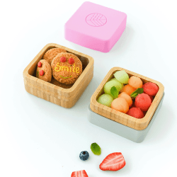 Image showing the Set of 2 Bamboo Snack Pots, Pink & Grey product.