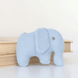 Image showing the Knitted Organic Cotton Blue Elephant Baby Rattle, Blue product.