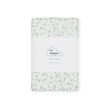 Image showing the Organic Cotton Cot Fitted Sheet with Print, 120 x 60cm, Green Leaves product.