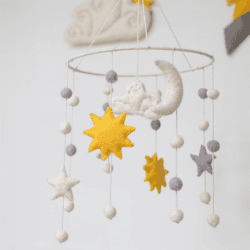 Image showing the Sun, Moon & Stars Felt Mobile, White/Yellow product.