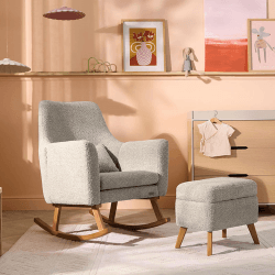Image showing the Oscar Luxe Rocking Chair & Footstool, Teddy Mushroom product.