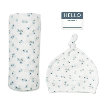 Image showing the Bamboo Hat & Swaddle Gift Set, Blueberries product.