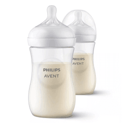 Image showing the Natural Response Pack of 2 Baby Bottles, 260ml, Clear product.
