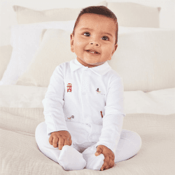 Image showing the Organic Cotton London Embroidered Sleepsuit, Newborn, White product.