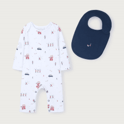 Image showing the Organic Cotton London Sleepsuit & Bib Set, 0 - 3 Months, White product.