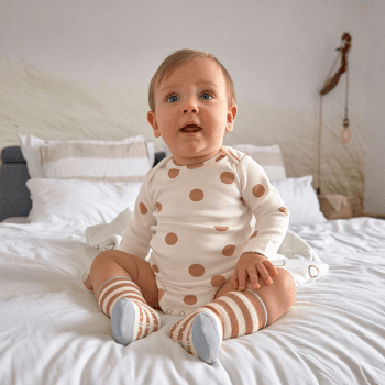 Image showing the Long Sleeve Bodysuit with Print GOTS, 3 - 6 Months, Big Dots Milky product.