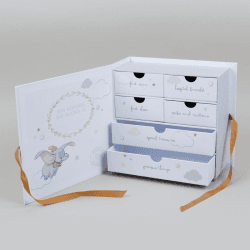 Image showing the Disney Dumbo Baby Keepsake Box with Drawers, White product.