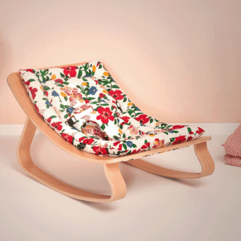 Image showing the Levo Wooden Baby Rocker, Beech, Hibiscus product.