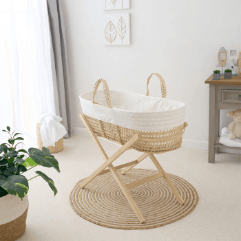 Image showing the Scandi Palm Moses Basket & Folding Stand Bundle, Cream product.
