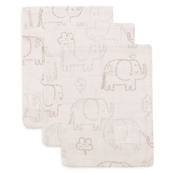 Image showing the Pack of 3 Muslin Washcloths, Elephant Tales product.