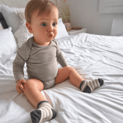 Image showing the Long Sleeve Bodysuit with Print GOTS, 3 - 6 Months, Sprinkle Taupe product.