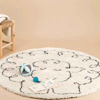 Image showing the Little Sheep Round Rug, 120 x 120cm, Beige product.