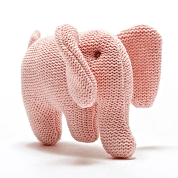 Image showing the Knitted Organic Cotton Pink Elephant Baby Rattle, Pink product.