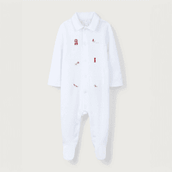 Image showing the Organic Cotton London Embroidered Sleepsuit, Newborn, White product.