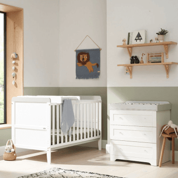 Image showing the Rio 2 Piece Cot Bed Nursery Furniture Set, White/Dove Grey product.