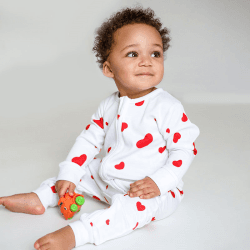 Image showing the Love Heart Bamboo Zip Sleepsuit Romper One Piece, 3 - 6 Months, White product.