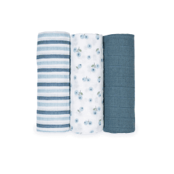 Image showing the Pack of 3 Mini Muslin Cloths, Blueberries product.