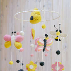 Image showing the Nature Garden Felt Mobile, Pink/Yellow product.