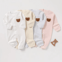 Image showing the Bear Ribbed Romper, 0 - 3 Months, Pink product.