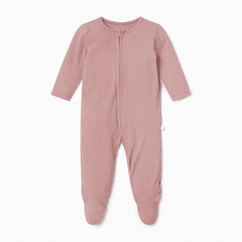 Image showing the Ribbed Zip-Up Sleepsuit, 0 - 3 Months, Rose product.
