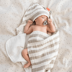 Image showing the Stripes Hooded Baby Bath Towel, Sand product.