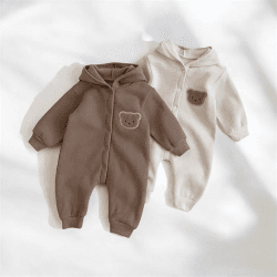 Image showing the Ultimate Bear Hooded Playsuit, 0 - 6 Months, Cream product.