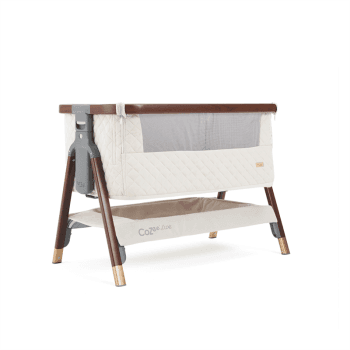 Image showing the CoZee Luxe Bedside Crib with Quilted Design, Walnut/Cream product.