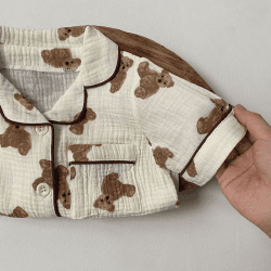 Image showing the The Bear Waffle Pyjamas, 6 - 12 Months, Cream product.