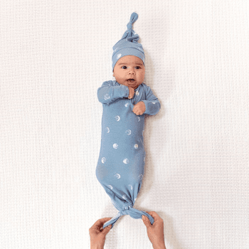 Image showing the Boutique Comfort Knit Knotted Gown & Hat Gift Set, 0 - 3 Months, Blue Moon product.