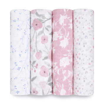 Image showing the Boutique Pack of 4 Large Cotton Muslin Swaddles, 120 x 120cm, Ma Fleur product.