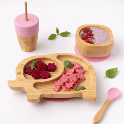Image showing the Elephant 4 Piece Bamboo Weaning Set, Blue product.